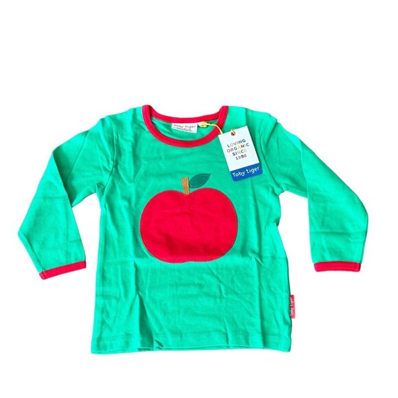 NWT Toby Tiger Organic Green Apple Applique Tee 4/5 - Picture 1 of 6